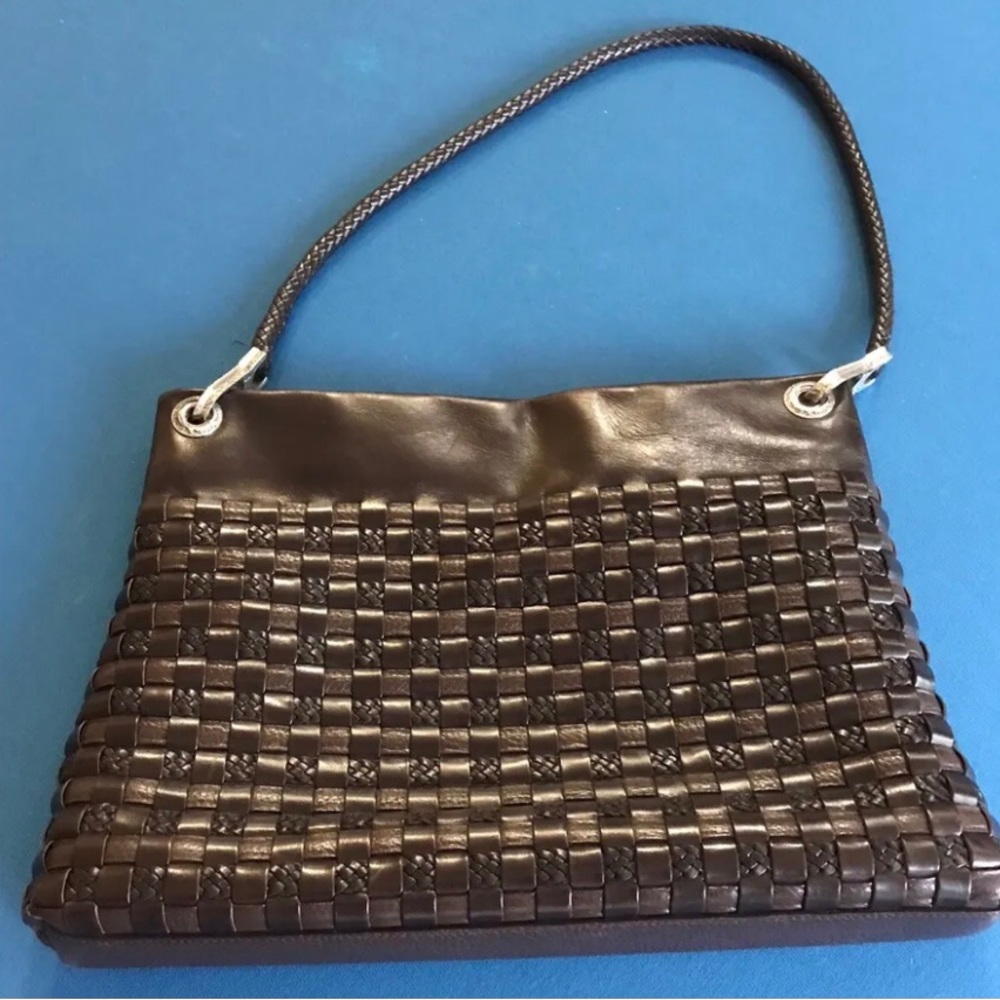 Brighton Handbag, Slim Brown Large Envelope Leather Shoulder Bag, Pre-owned